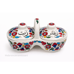 palestinian ceramic olive oil & za’atar set – floral design