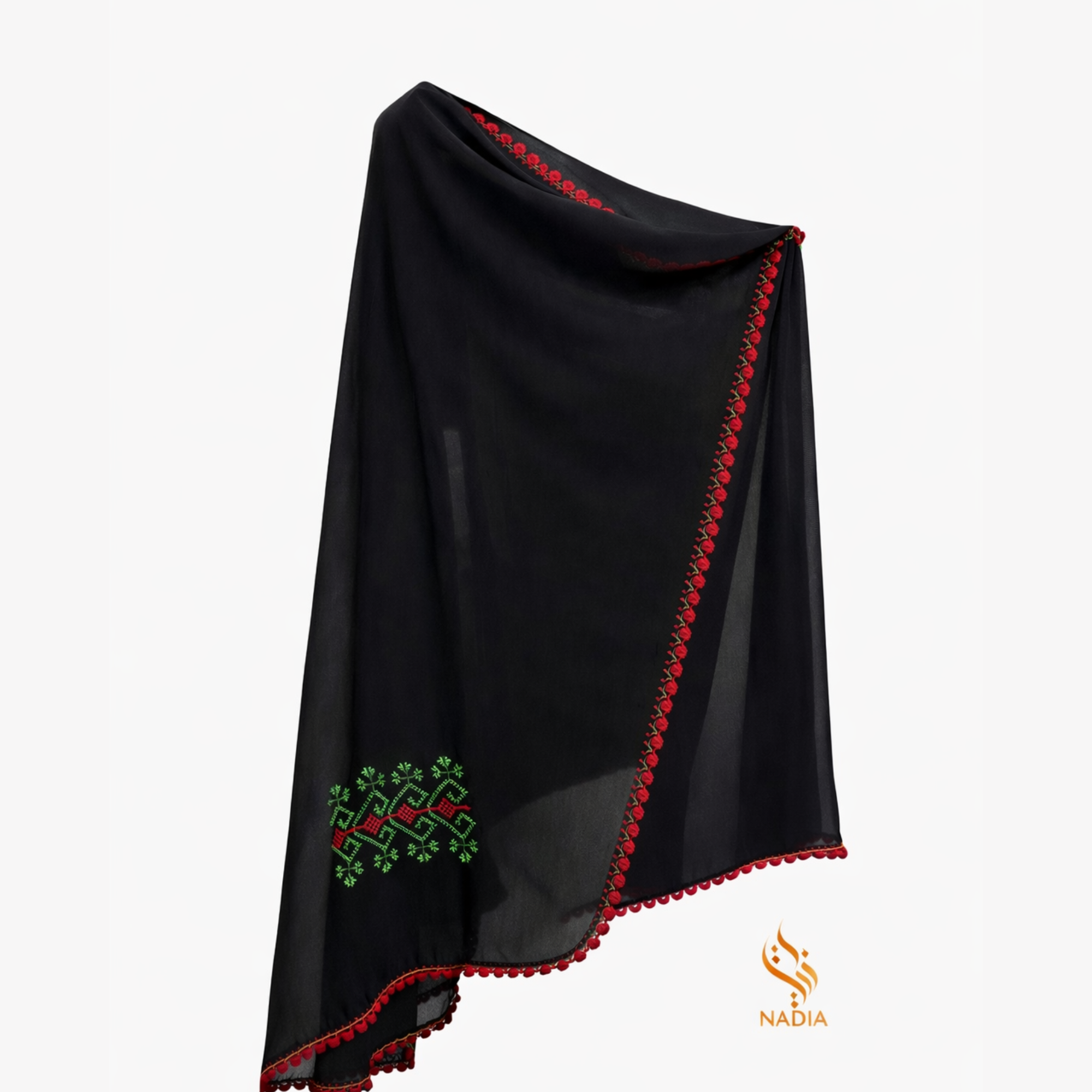 palestinian embroidered chiffon shawl – cultural heritage scarf palestinian embroidered chiffon shawl – cultural heritage scarf
